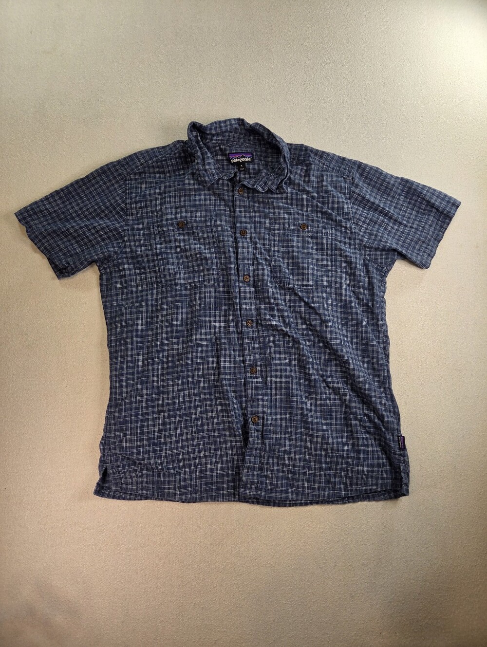 Patagonia Back Step Shirt XL Blue Plaid Hemp